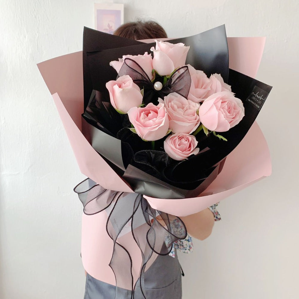 Pink Noir Rose Bouquet | Laurels & Leafz