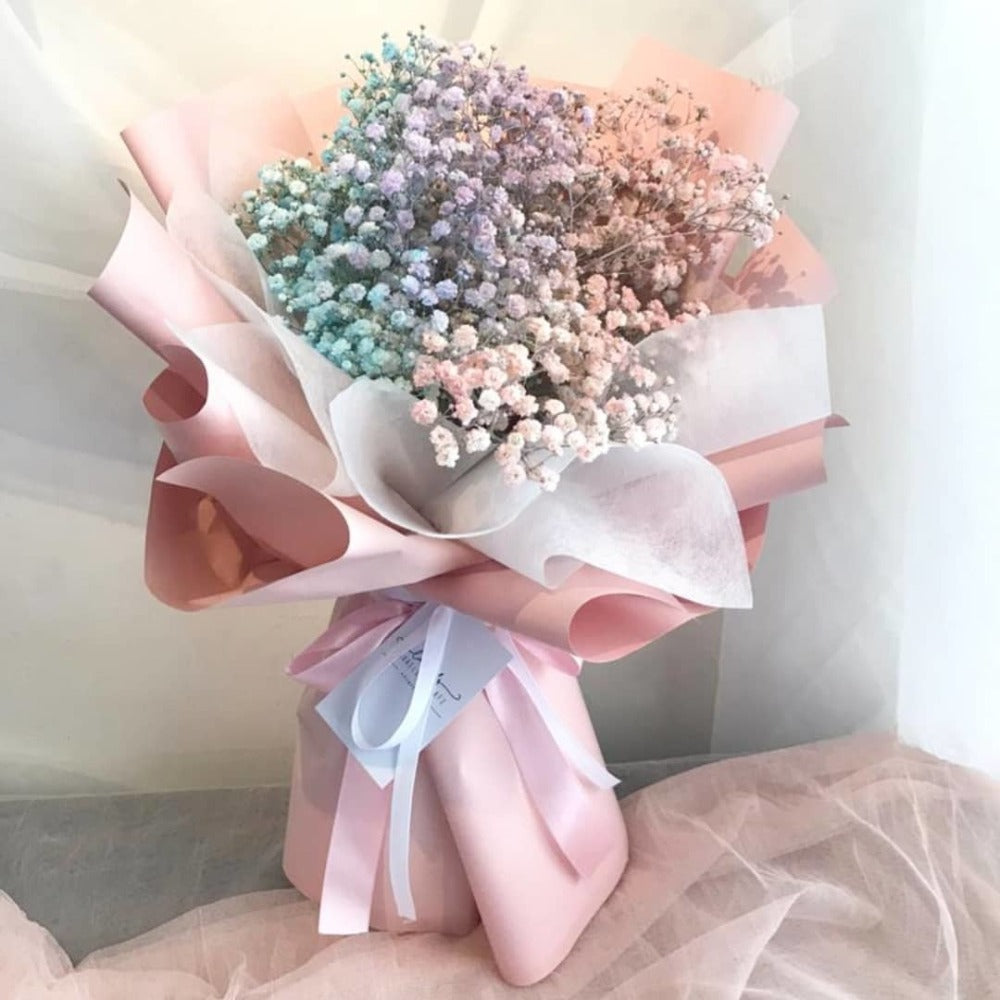 Rainbow Baby Breath Bouquet | Laurels & Leafz