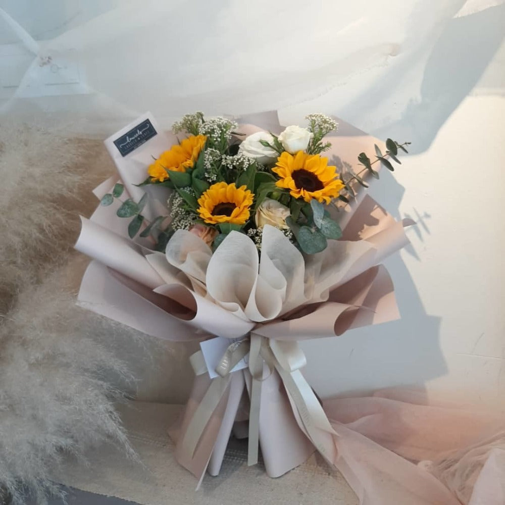 Nanci Sunflower and Eustoma Bouquet | Laurels & Leafz