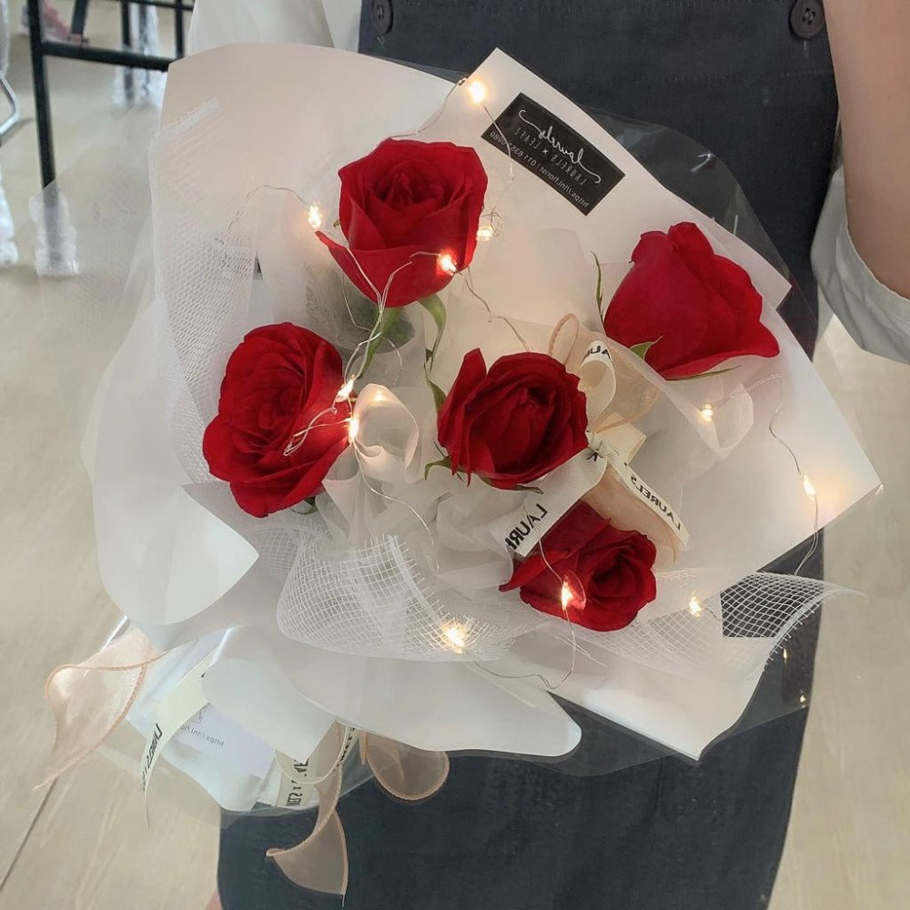 Cecelia Red Rose Bouquet (Fresh Flowers) Laurels & Leafz