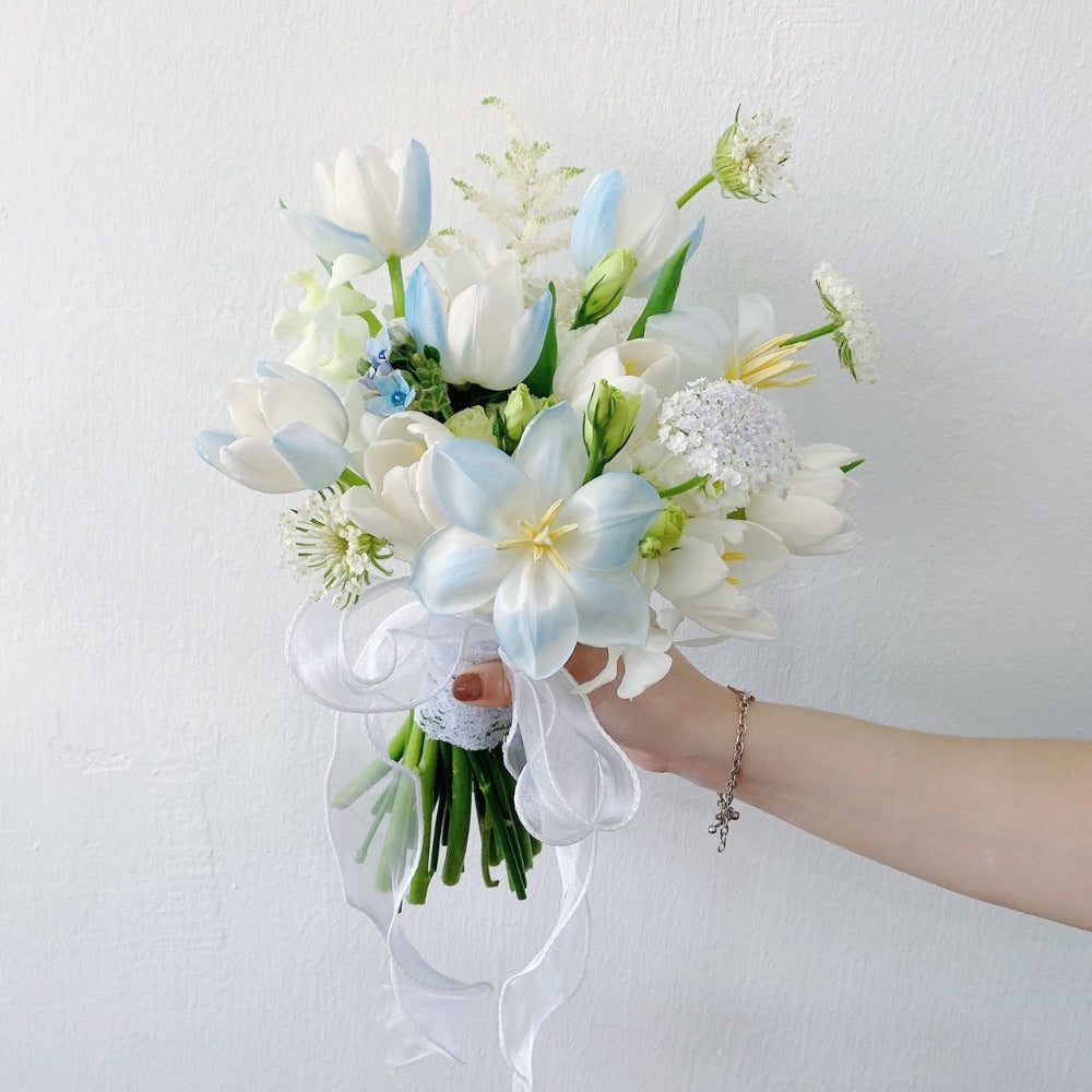 Cerelia Ice Blue Tulip Bridal Bouquet Laurels & Leafz