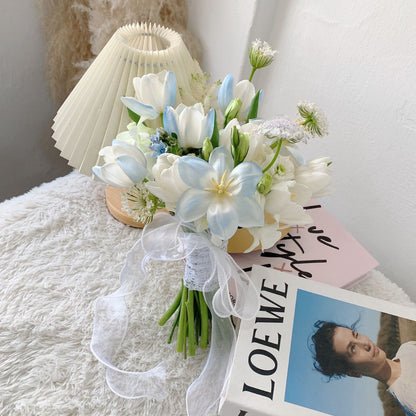 Cerelia Ice Blue Tulip Bridal Bouquet Laurels & Leafz