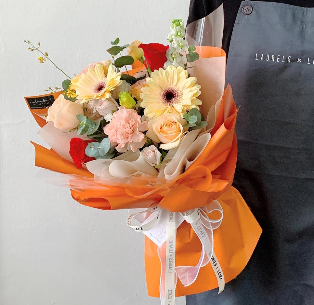 Orange Delight Mix Flower Bouquet | Laurels & Leafz